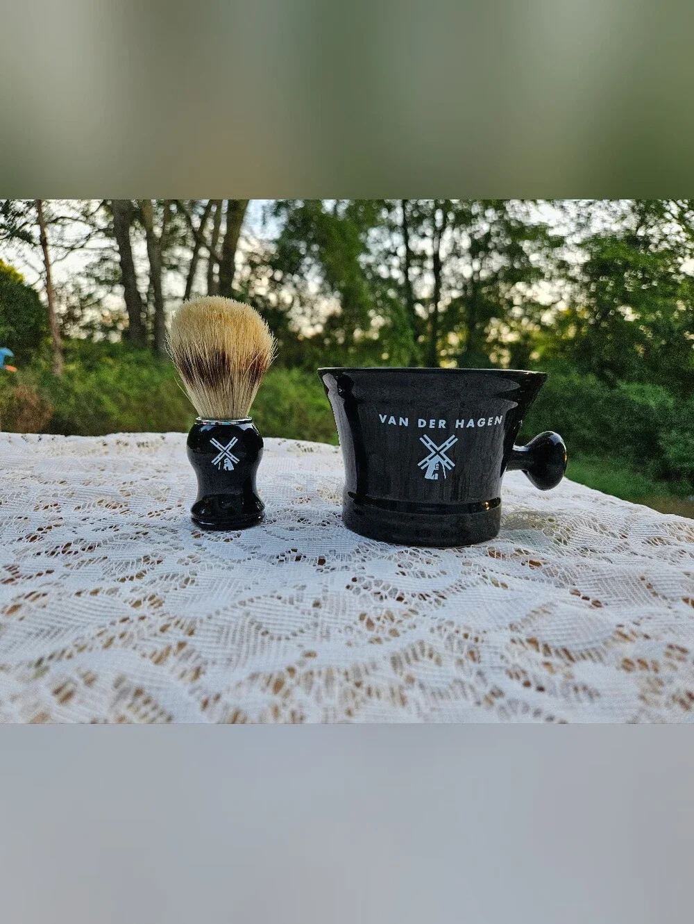 Black Ceramic Shaving Mug and Brush Set by Van Der Hagen